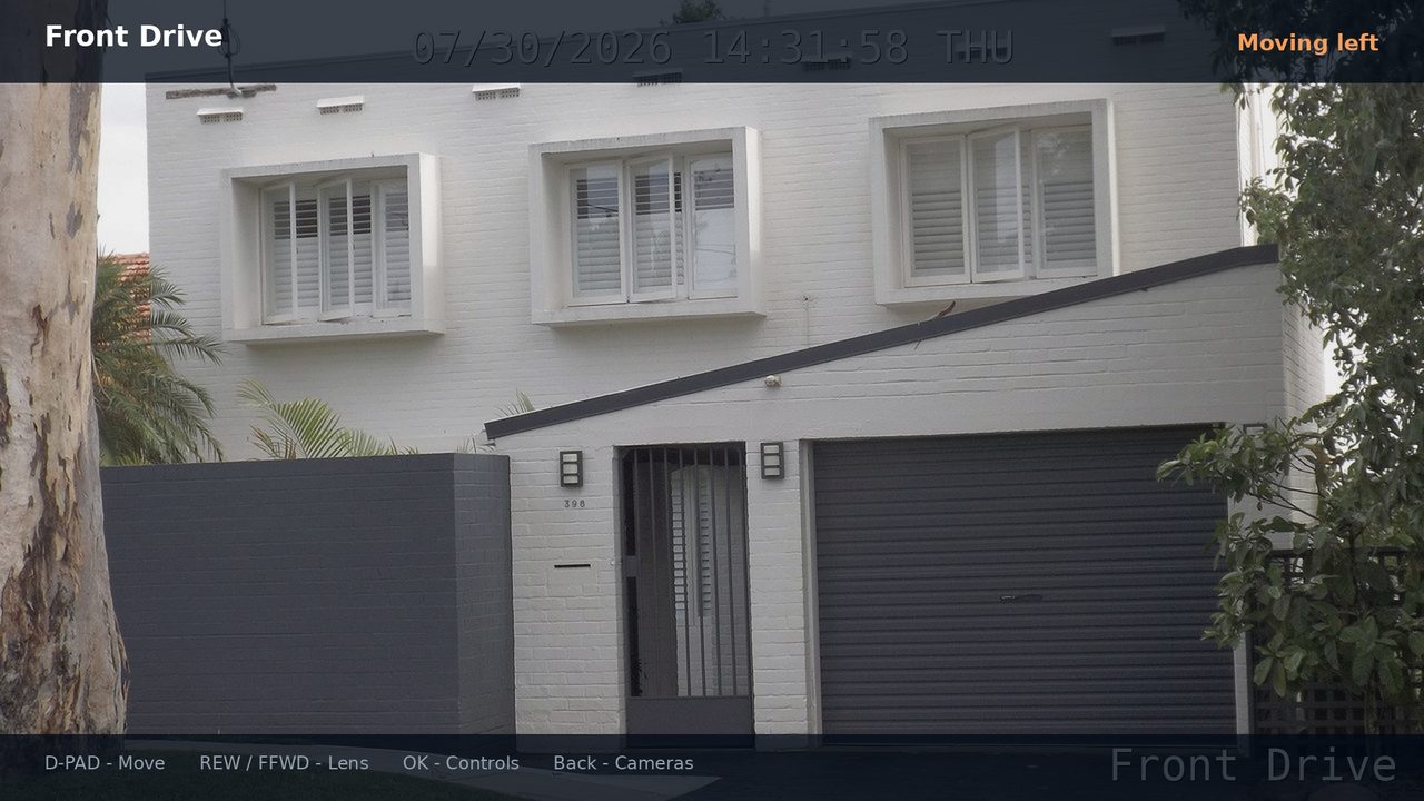 A single camera filling the TV screen in Kestrel's live view.